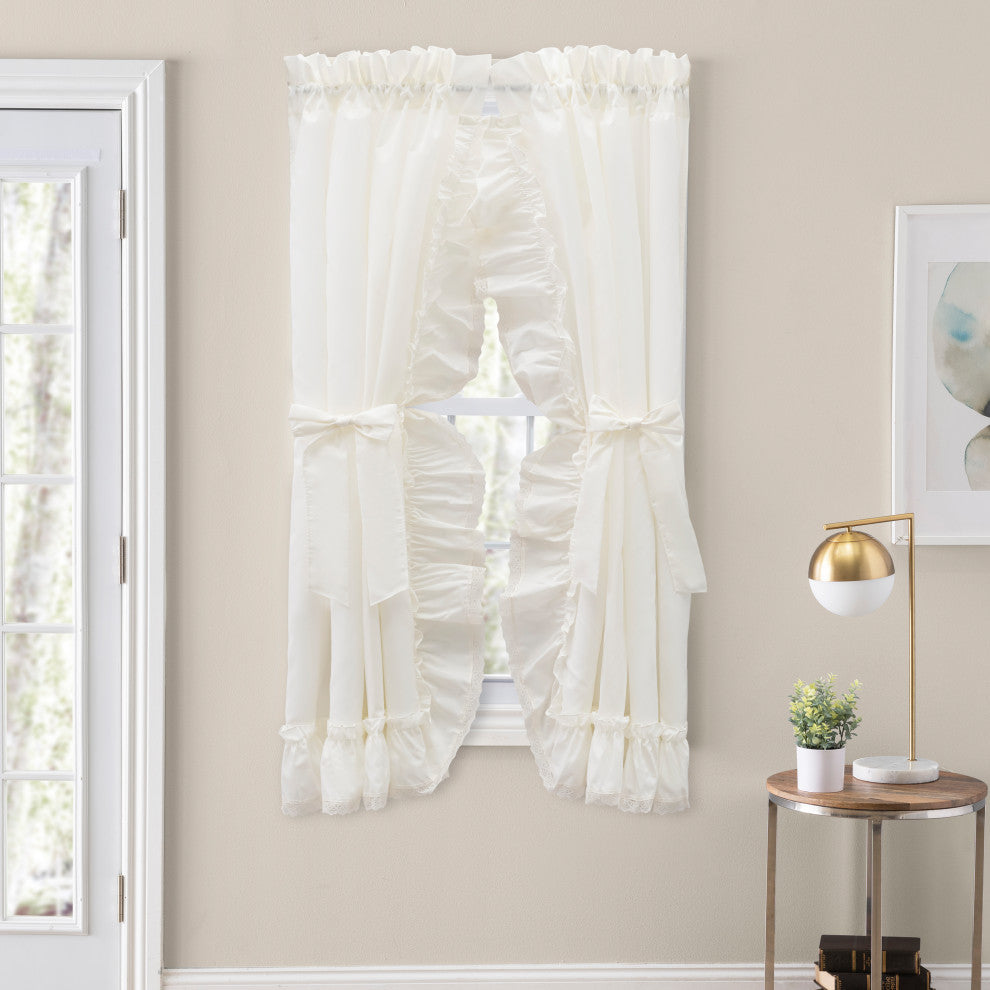 Madelyn Ruffled Victorian Priscilla Pair with Tiebacks, Natural, 100"x63"