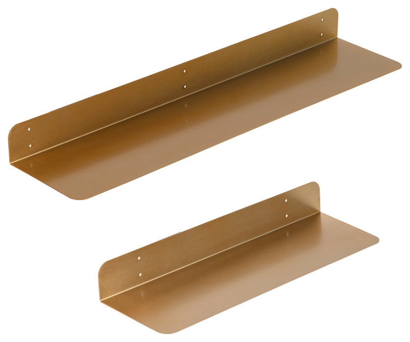 Saffron Fabs Metal Wall Shelves, Antique Brass, 2 Piece Set: 24x8 & 36x8