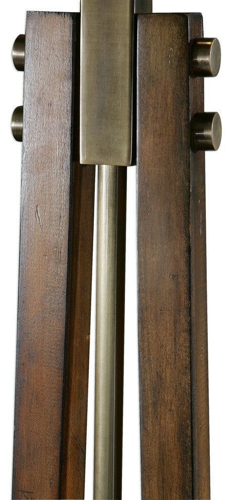 Midcentury Curved Wood Floor Lamp, Retro Bronze Vintage Style