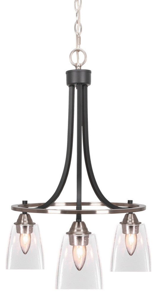Paramount 3-Light Chandelier, Matte Black & Brushed Nickel, 4.5" Clear Bubble