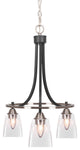 Paramount 3-Light Chandelier, Matte Black & Brushed Nickel, 4.5" Clear Bubble