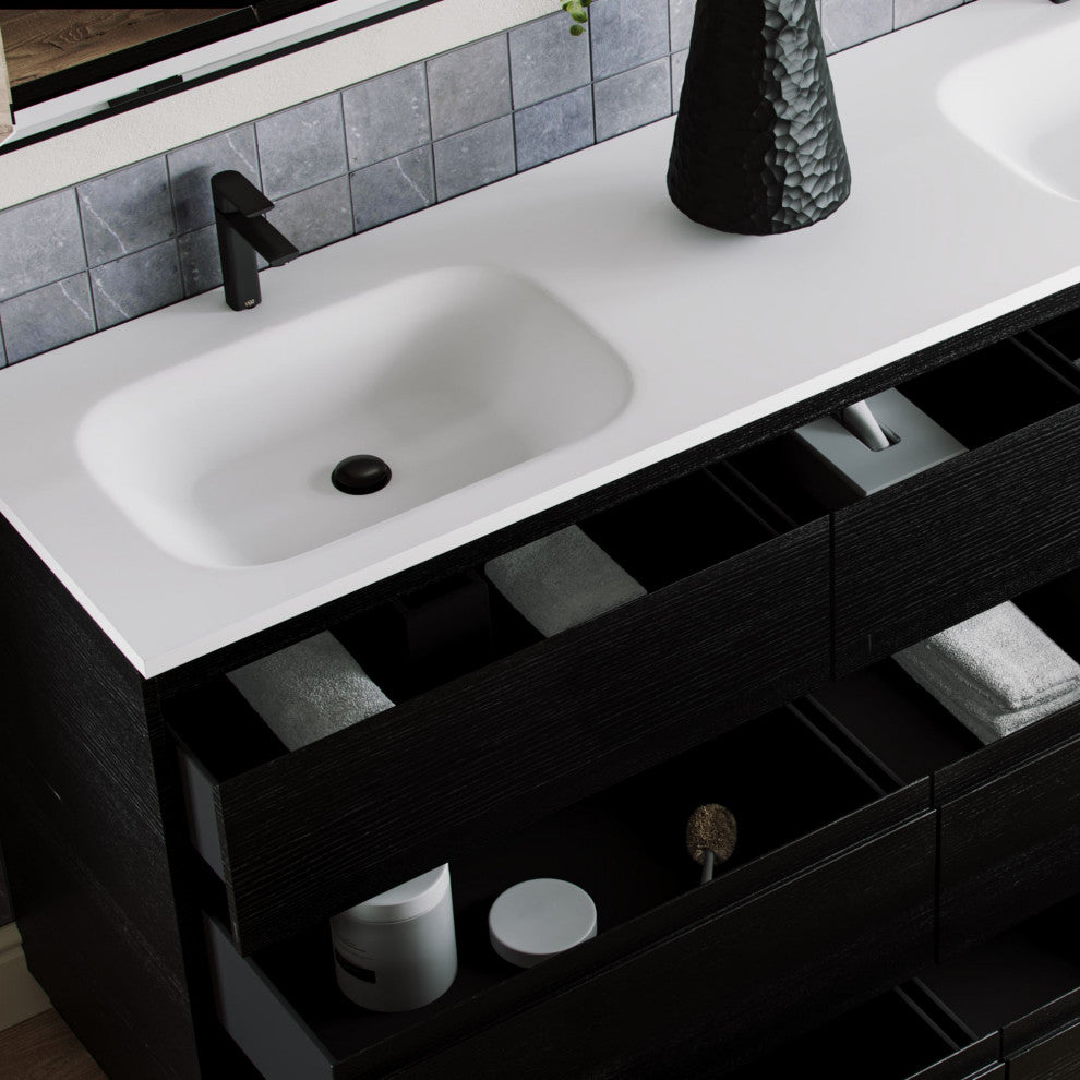 The Essen Bathroom Vanity, Charcoal, 72", Double Sink, Freestanding