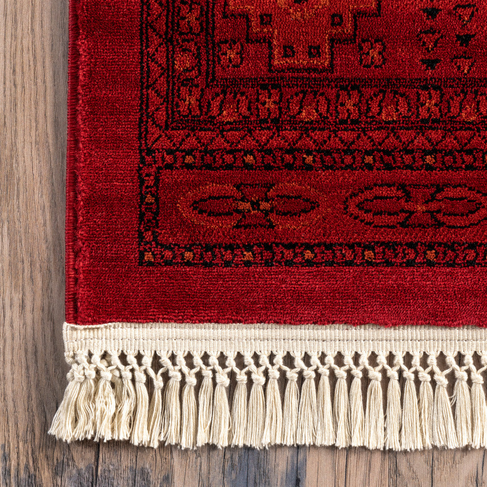 Nuloom Diandra Traditional Persian Motif Fringe Area Rug, Red 5'3"x7'3"