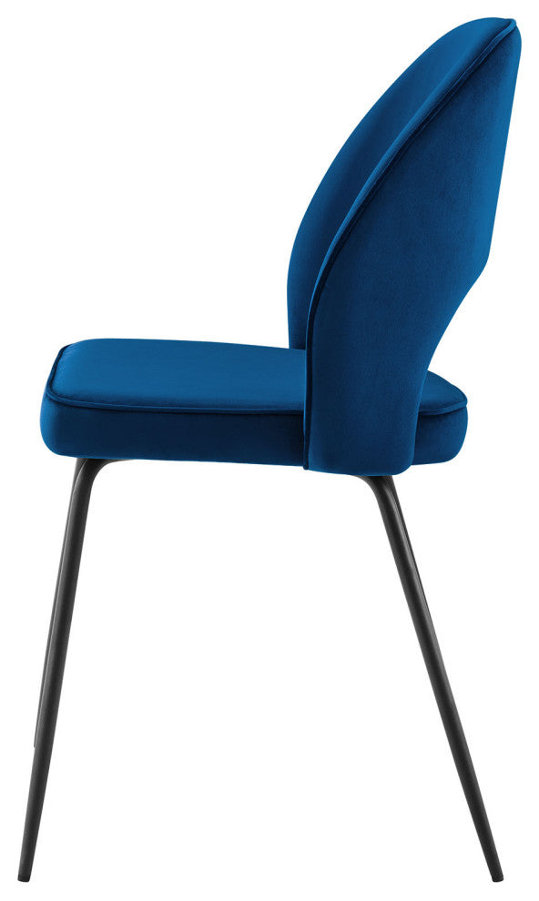 Dining Chair, Set of 2, Black Blue Navy, Velvet, Modern, Bistro Hospitality