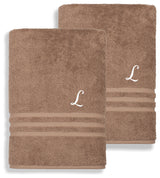 Denzi Bath Towels With Monogrammed Letter, Set of 2, L