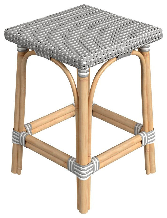 Riviera Square 24H  Rattan Counter Stool, Gray and White