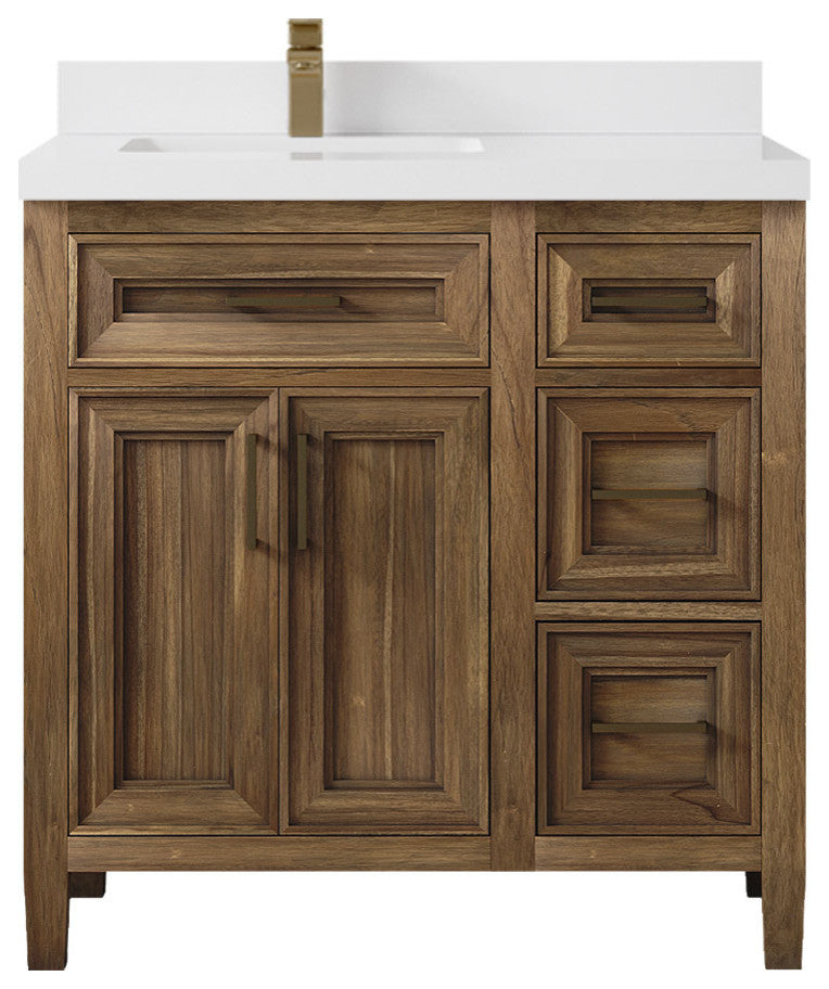 Santa Monica 36 Left Offset  Bath Vanity in Graywashed Teak 2" White Quartz