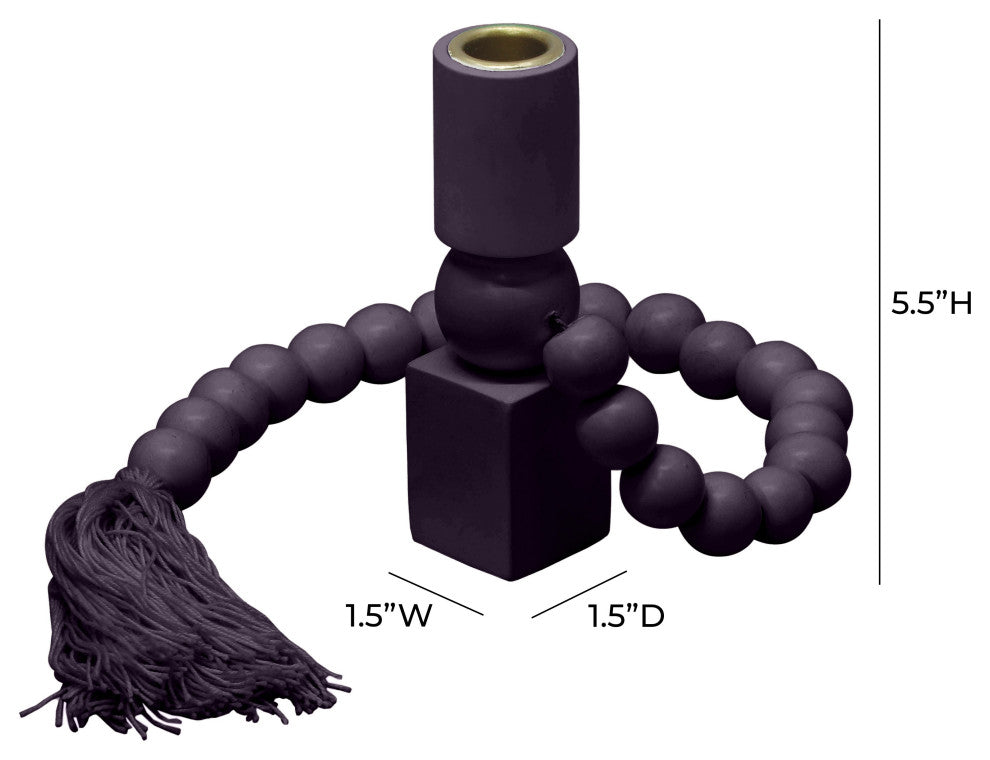 Harrison Wooden Candlestick, Merlot, Gold