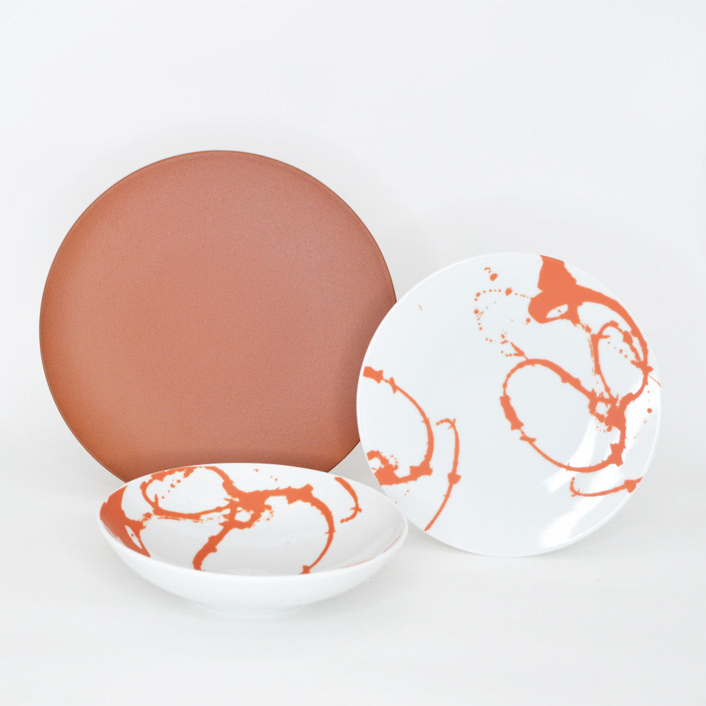 Euro Ceramica Nile 12-Piece Dinnerware Set, Service for 4, Rosetta Red