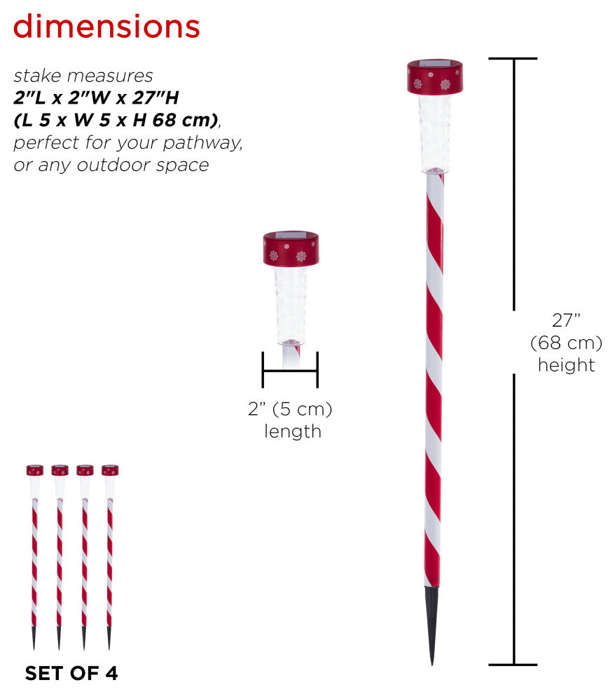 Solar Christmas Striped Pathway Garden Stake - Set of 4