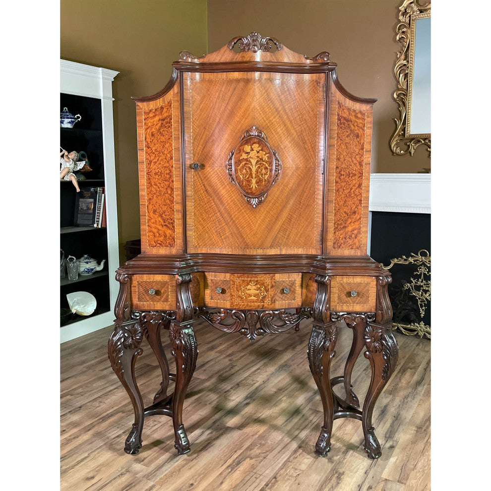 Antique Walnut Inlaid China Cabinet
