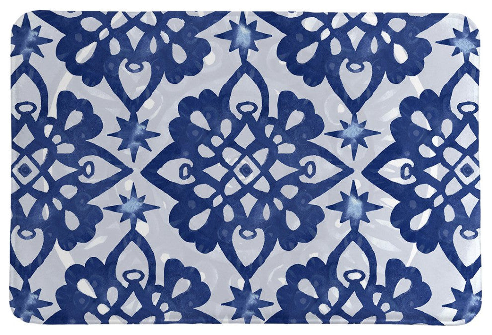 Laural Home Indigo Shibori Medallion Memory Foam Rug