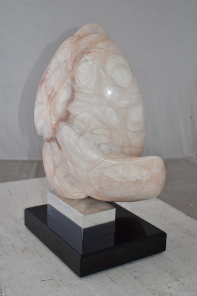 Mother and Child Marble Sculpture mounted on carousel base  12" x 11" x 19"H