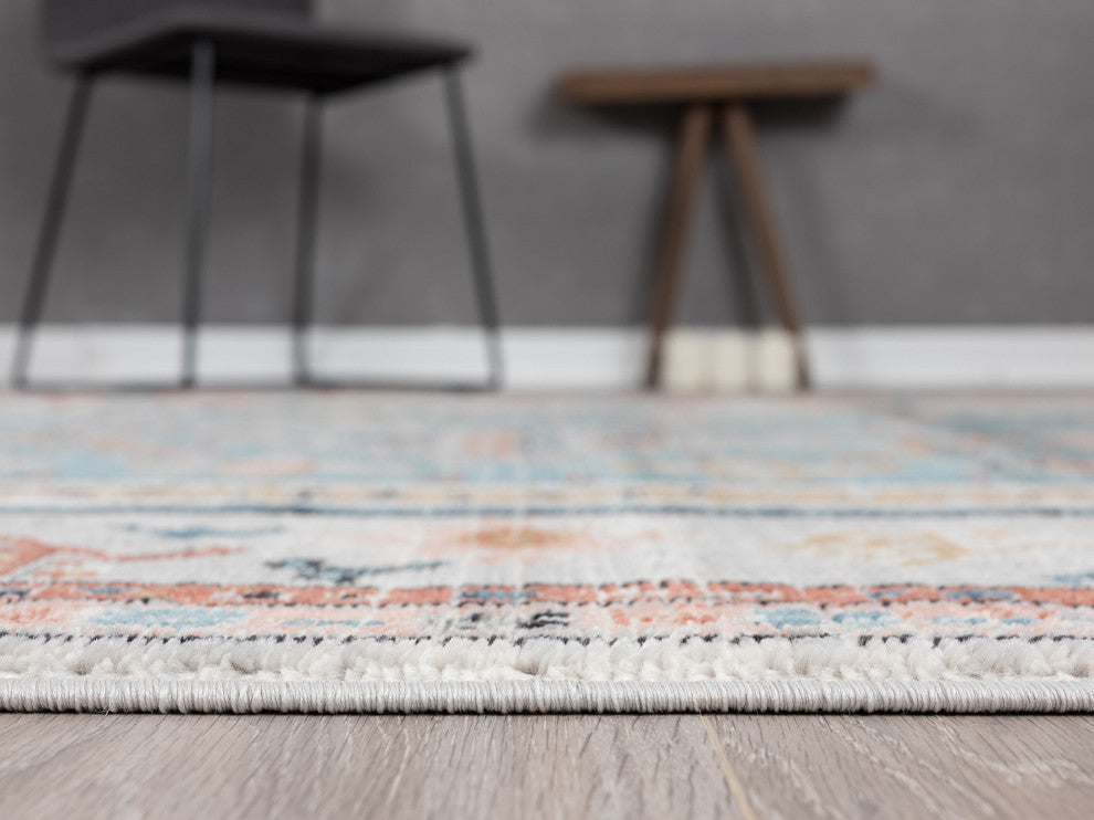 Abani Azure Collection AZR130A Beige Teal Geometric Medallion Area Rug