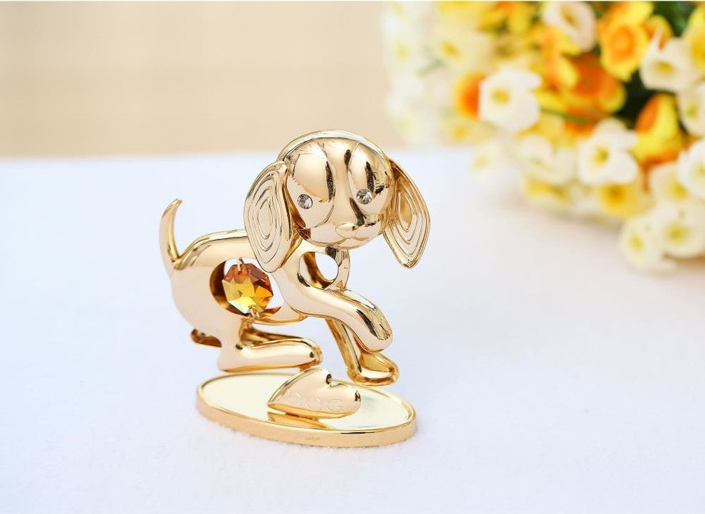 2018 Year of the Dog 24K Gold Plated Puppy Tabletop Ornament w/ Gold Crystal