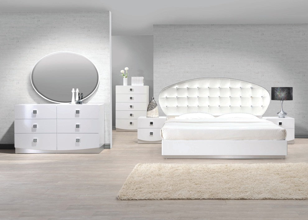 France 5-Piece Bedroom Set, Crystals and Faux Leather Headboard, Eastern King