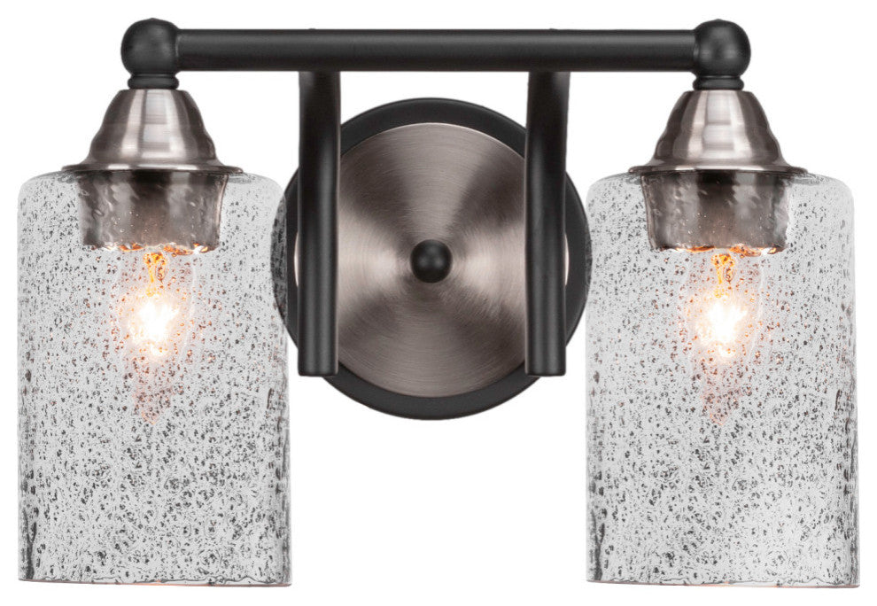 Paramount 2-Light Bath Bar, Matte Black & Brushed Nickel, 4" Smoke Bubble Glass