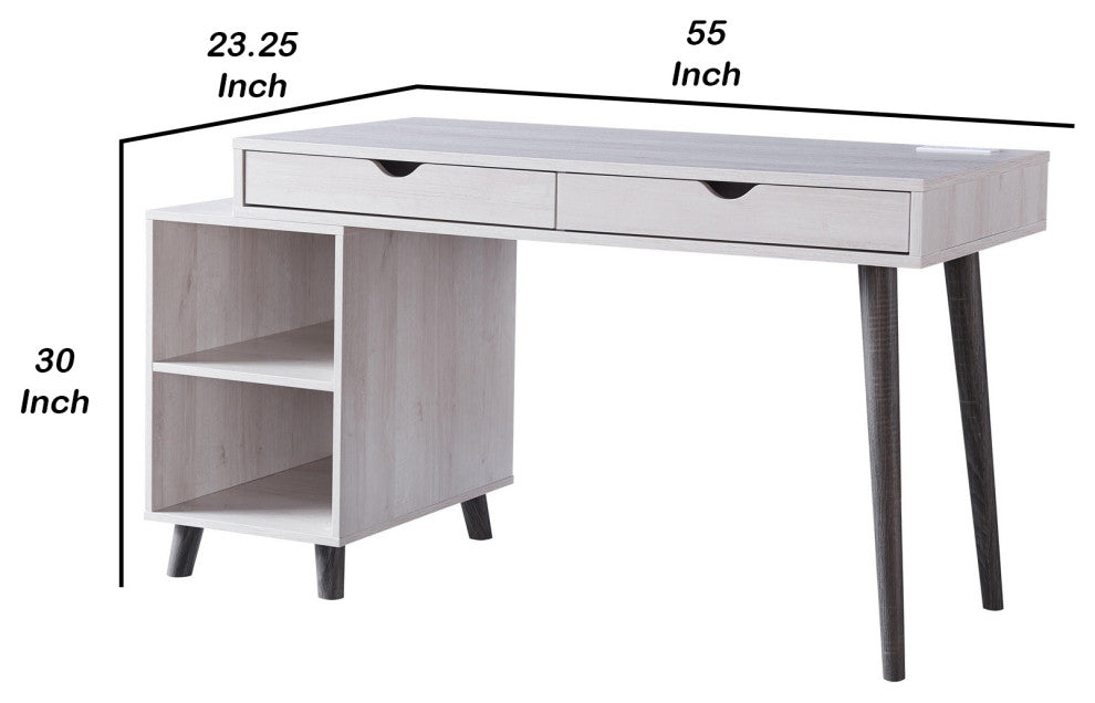 Benzara BM233694 2 Drawer Wooden Desk With 2 Compartments and Splayed Legs, Gray