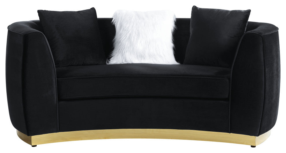 Achelle Loveseat With 3 Pillows, Black Velvet