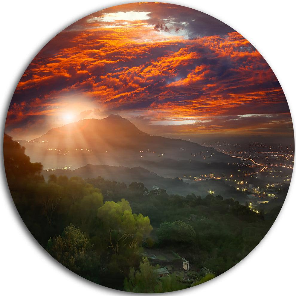 Guanyin Mountain Sunrise Taipei, Photo Round Metal Wall Art, 11"