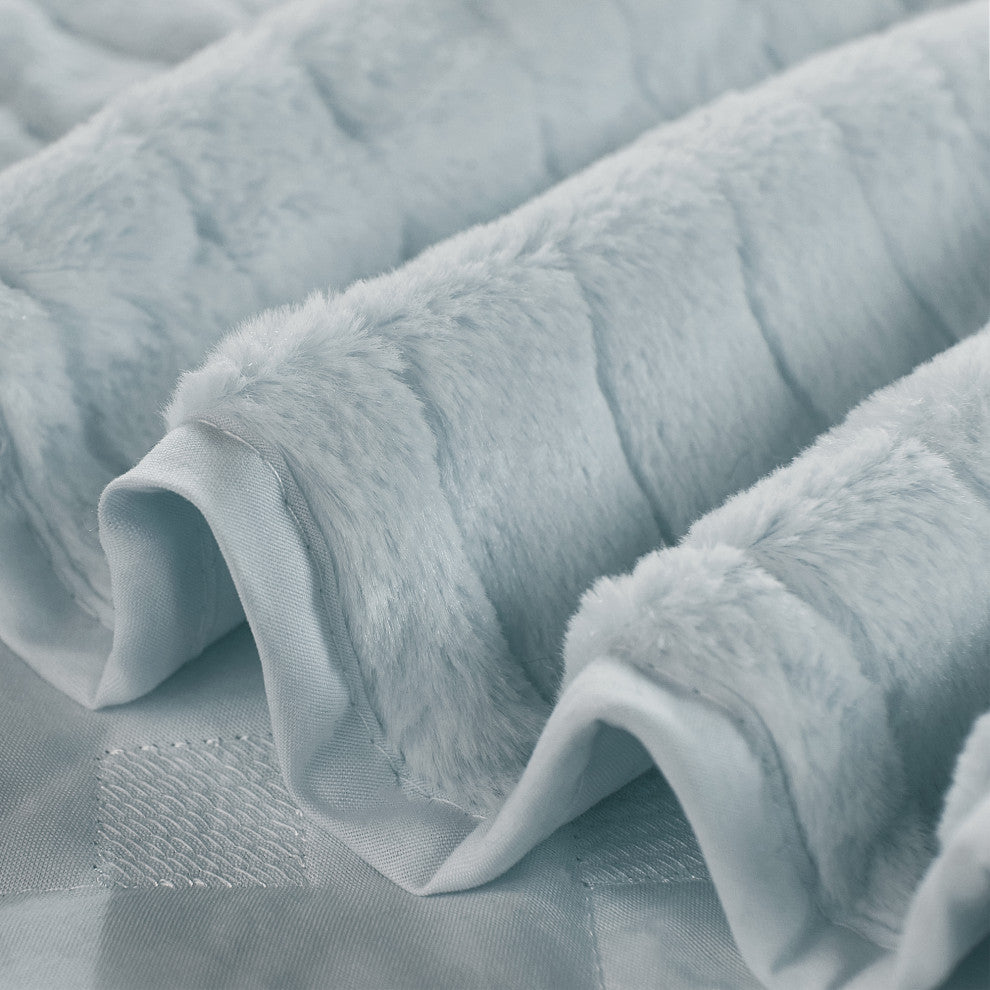 Tatami Quilted Faux Fur Bedspread Set, Gray, Queen