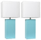 Elegant Designs Set of 2 Modern Leather Table Lamps, White Fabric Shades, Aqua