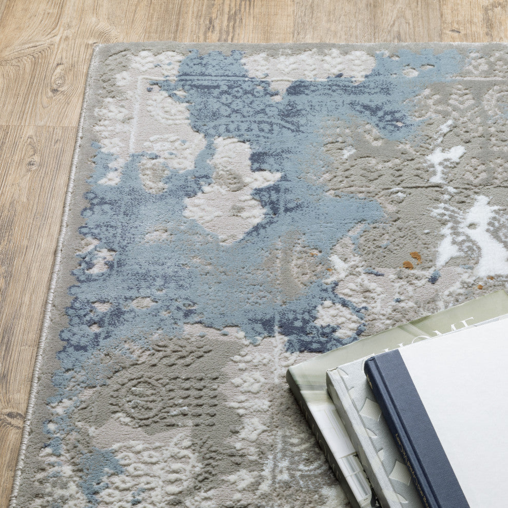 Emery Hidden Abstract Grey/Blue Indoor Area Rug, 7'10" x 10'10"