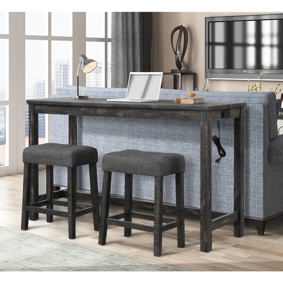 Yosef 60" Rectangular Bar Table With 2 USB Ports/Electrical Outlet, Charcoal