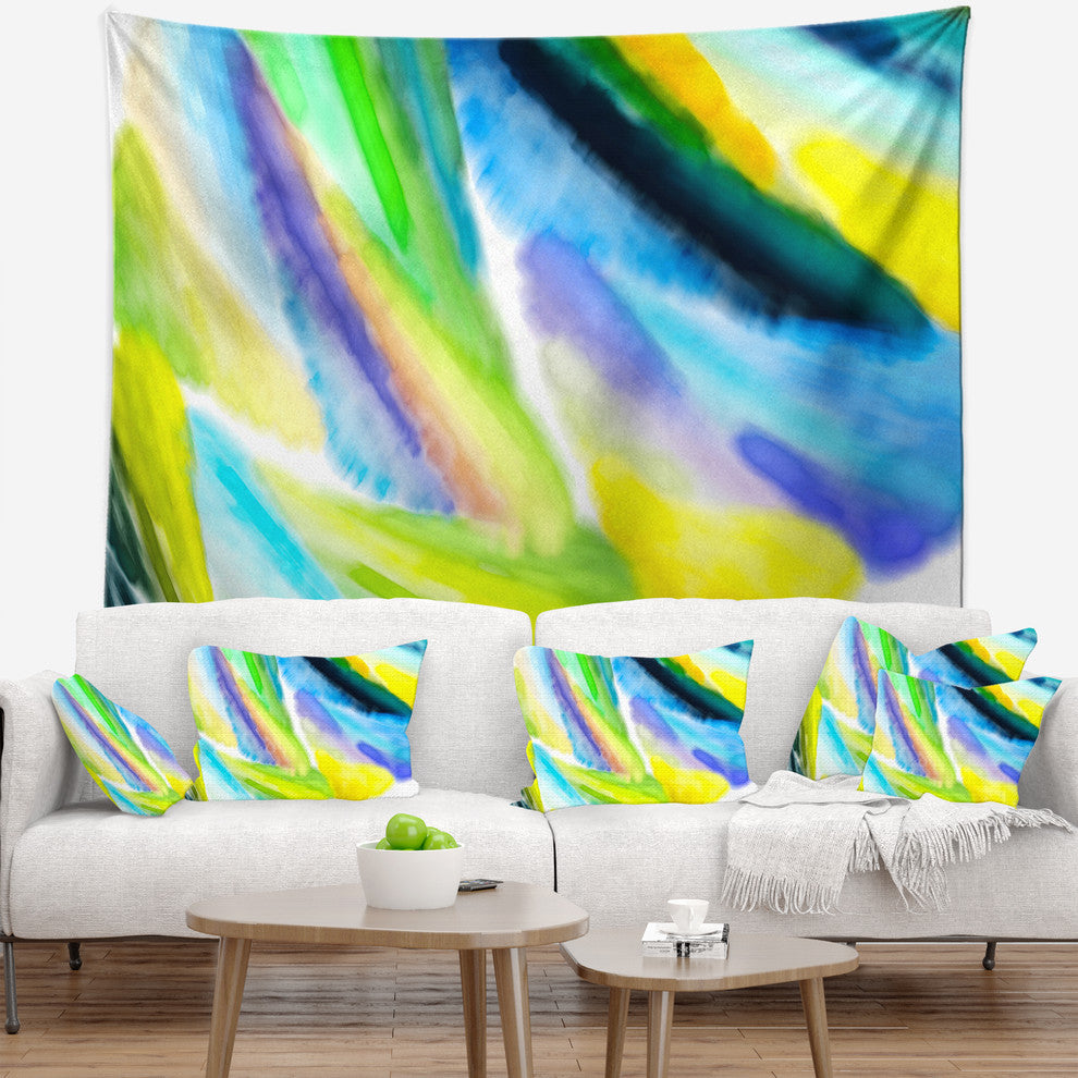 Green Vibrant Brushstrokes Abstract Wall Tapestry, 60"x50"