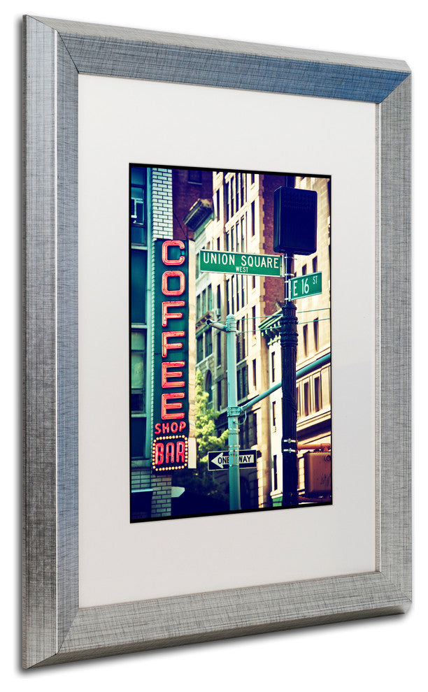 Philippe Hugonnard 'NYC Coffee Bar', Silver Frame, White Mat, 14x11