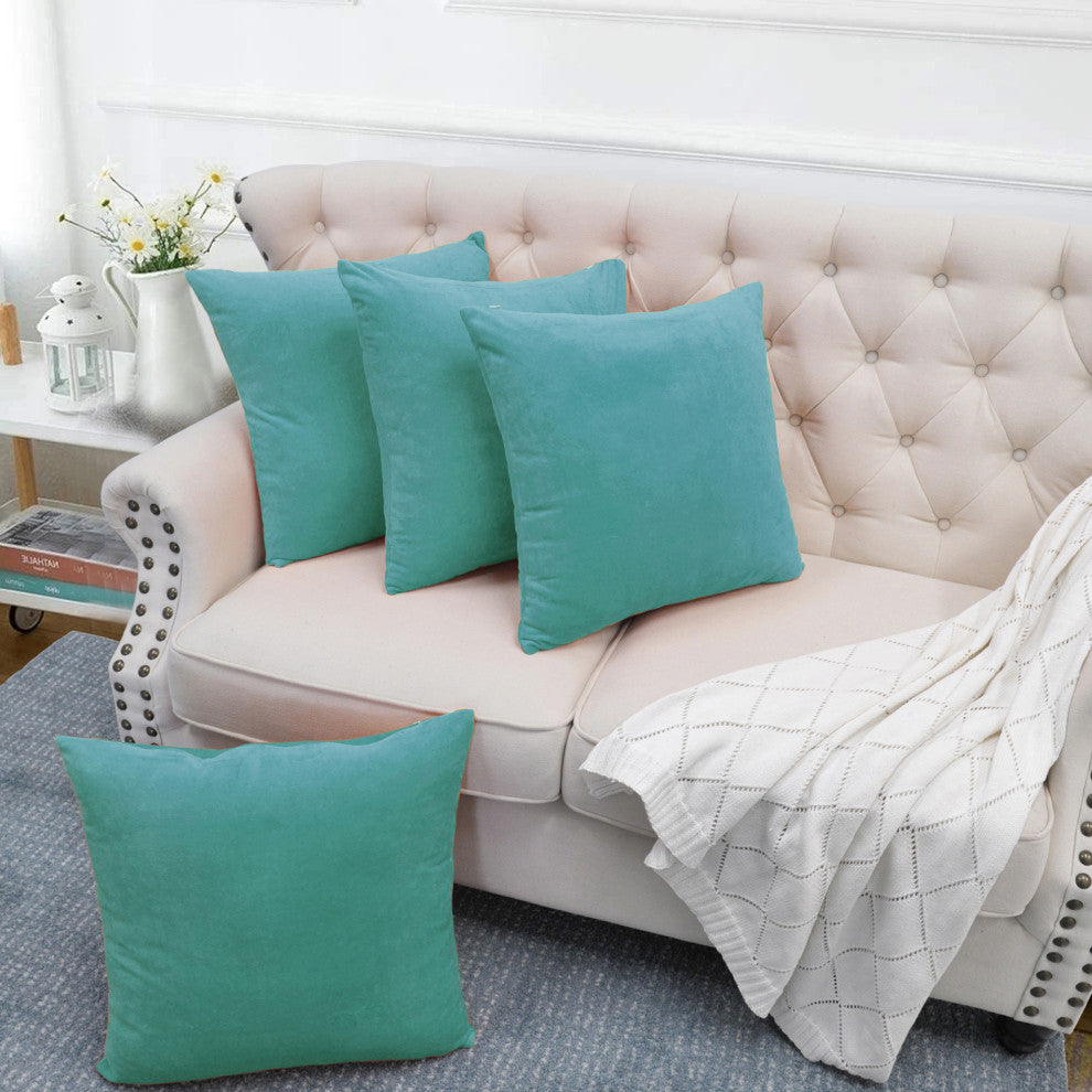 Supersoft Throw Pillow Cover 4 Piece Set, Aqua