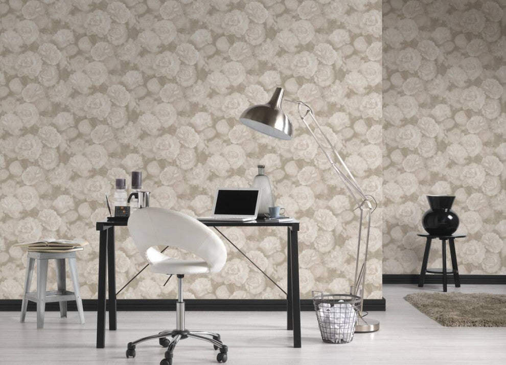 Floral Textured Wallpaper, Peony Flowers, 374023, Pink Rose Gray Silver, 1 Roll