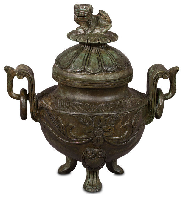 Hand Carved Chinese Jade Incense Burner with Foo Dog Motif Lid