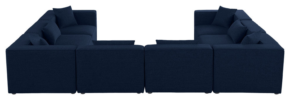 Cube Upholstered Modular Sectional, Navy, 8-Piece: 4 Armless Chair, 4 Corner Chair, Linen Texured Fabric