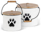 Set of 2, Assorted Metal Pet Storage Buckets, Wooden Lids and Handles