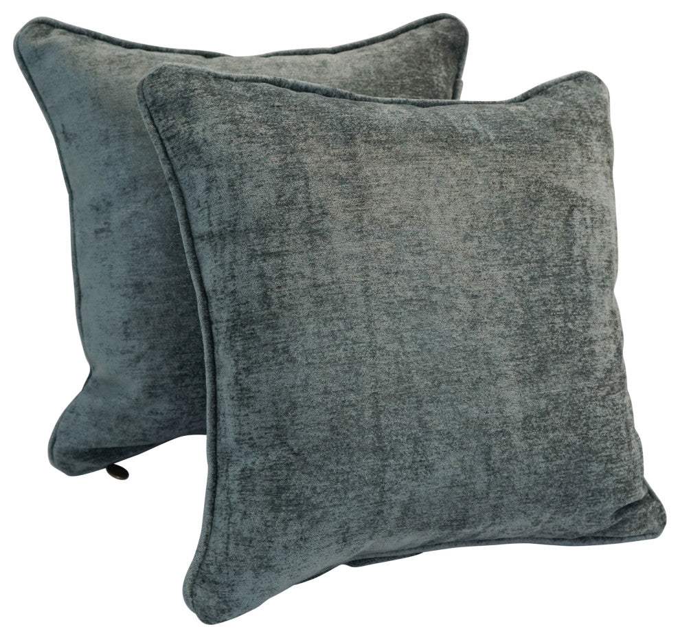 18" Double-Corded Jacquard Chenille Square Throw Pillows, Set of 2, Gray Solid