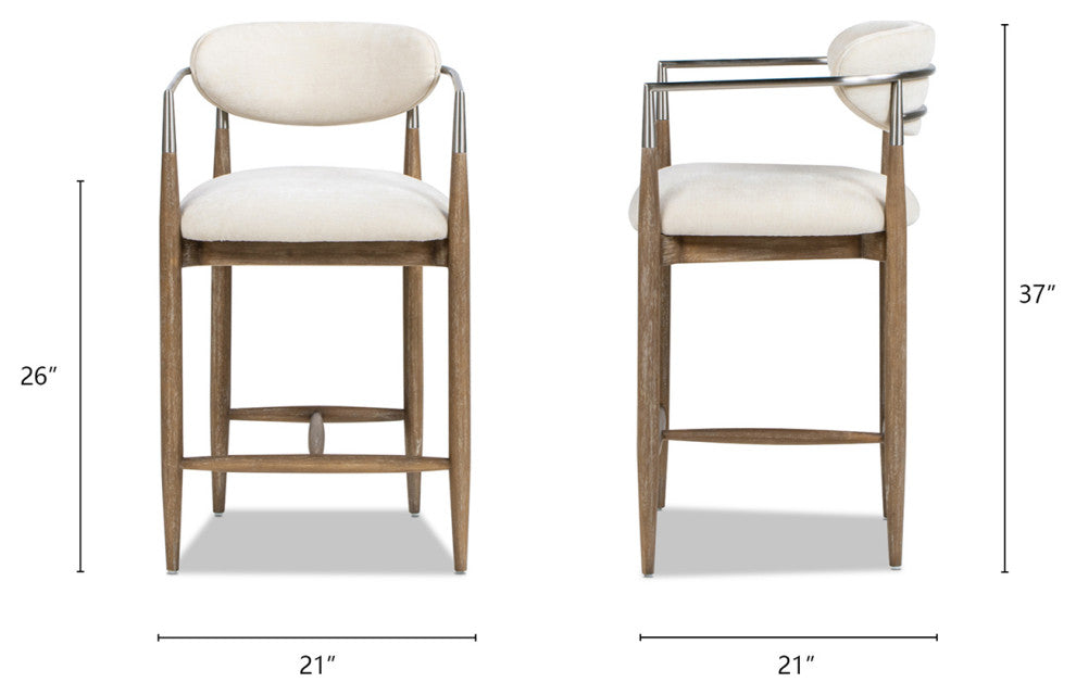 Artemis 26" Mixed Material Chenille Upholstered Counter Stool, Warm White