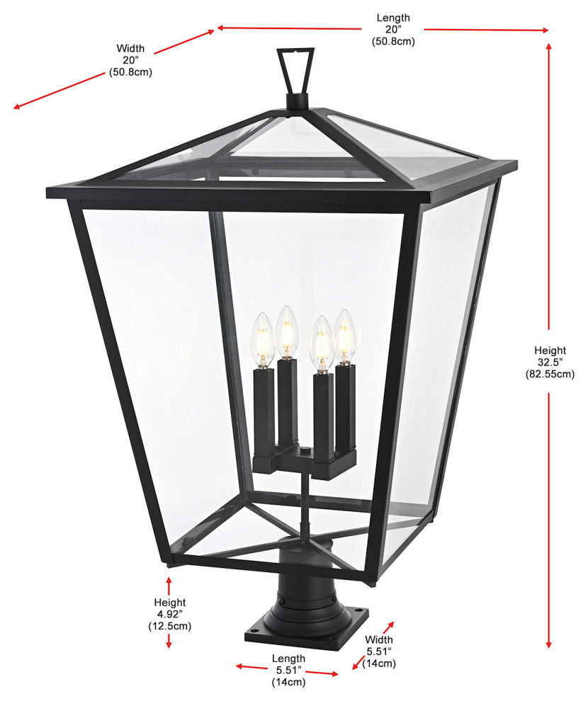 Elegant Lighting OD334P33 Oxford 4 Light 33" Tall Post Light - Black