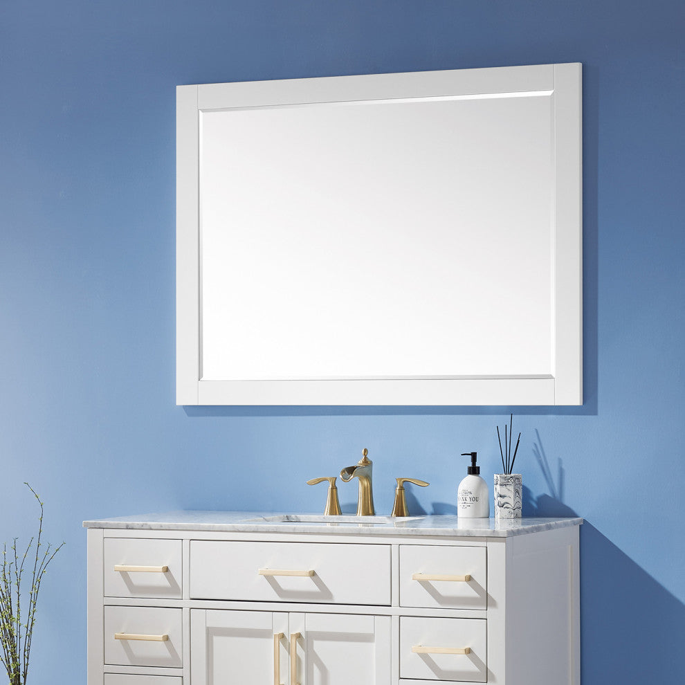 Ivy Rectangular Bathroom Wood Framed Wall Mirror, White, 48"