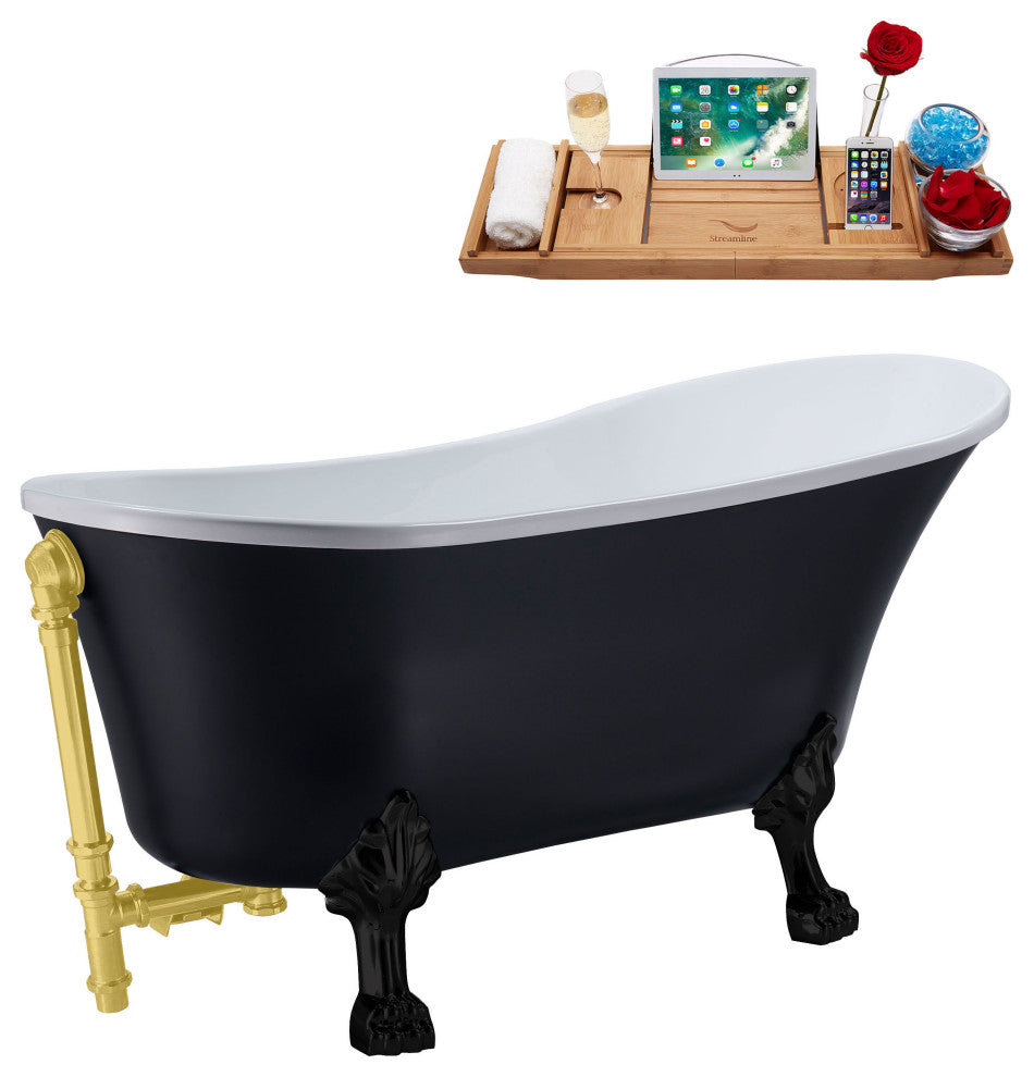 63" Streamline N353BL-BGL Soaking Clawfoot Tub and Tray With External Drain