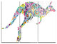 "Floral Kangaroo Running" Digital Metal Wall Art, 3 Panels, 36"x28"