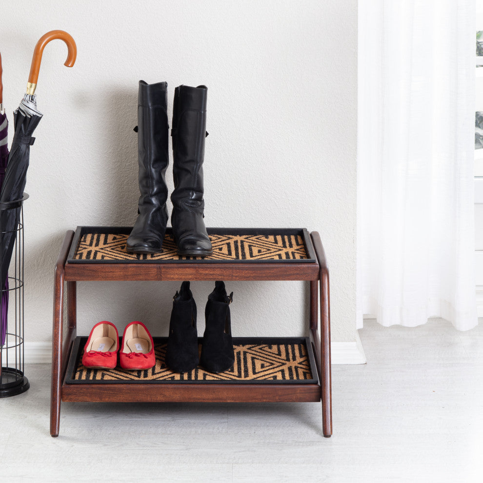 Double-Tier Brown Stand With 2-Pair Rubber Boot Trays Ibadan