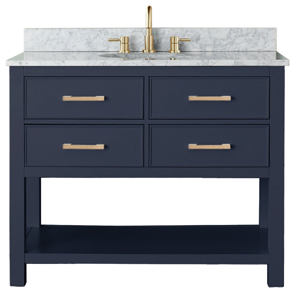 Avanity Brooks Bath Vanity, Navy Blue With Top and Sink, 42", Carrara White Marb
