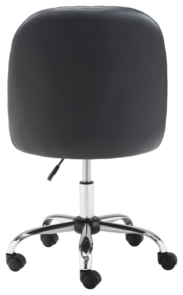 Office Chair, Faux Vinyl Leather, Steel, Black, Chrome, Mid Century Business