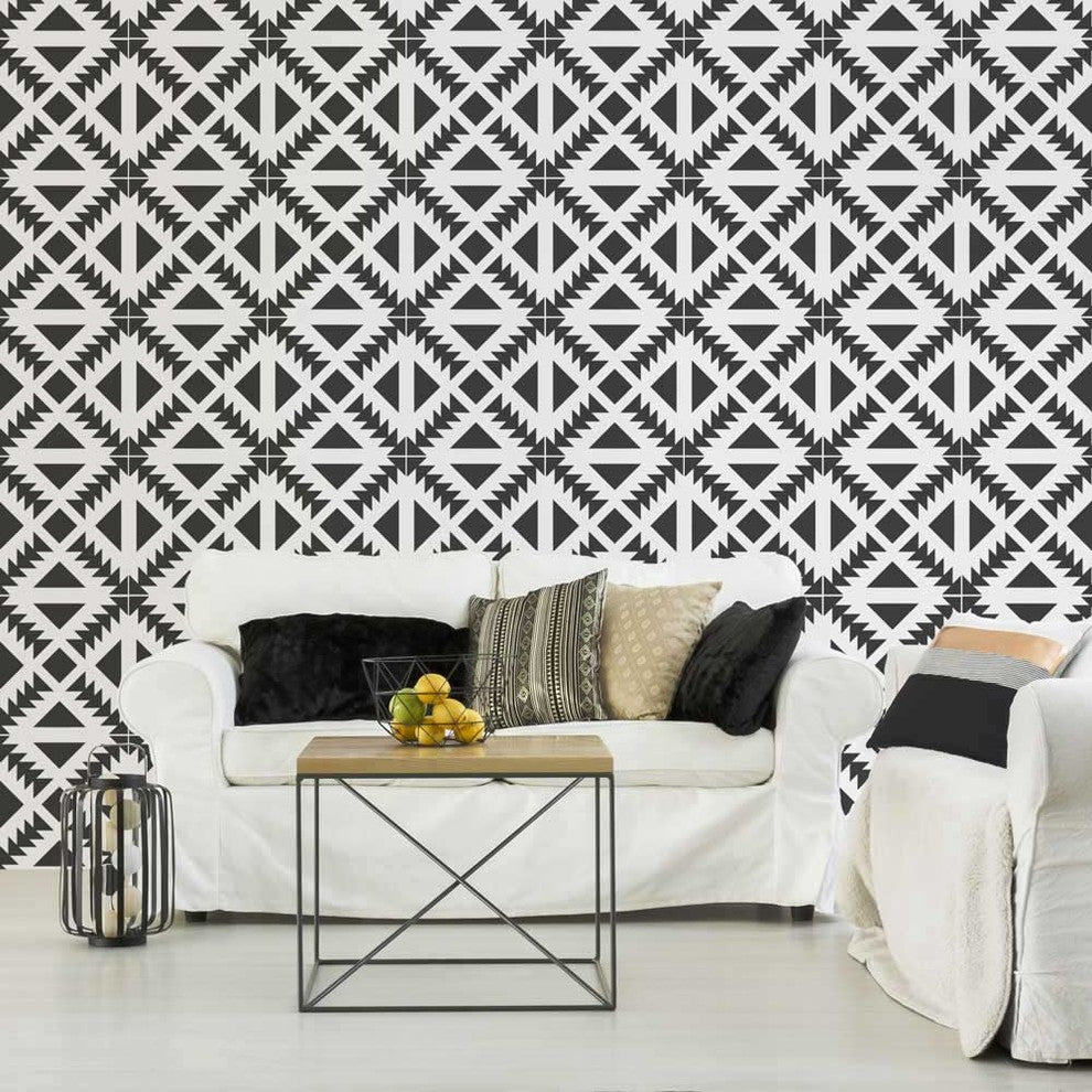 Aztec Tile Stencil - DIY Geometric Tile Stencils - Faux Cement Tiles, Extra Larg