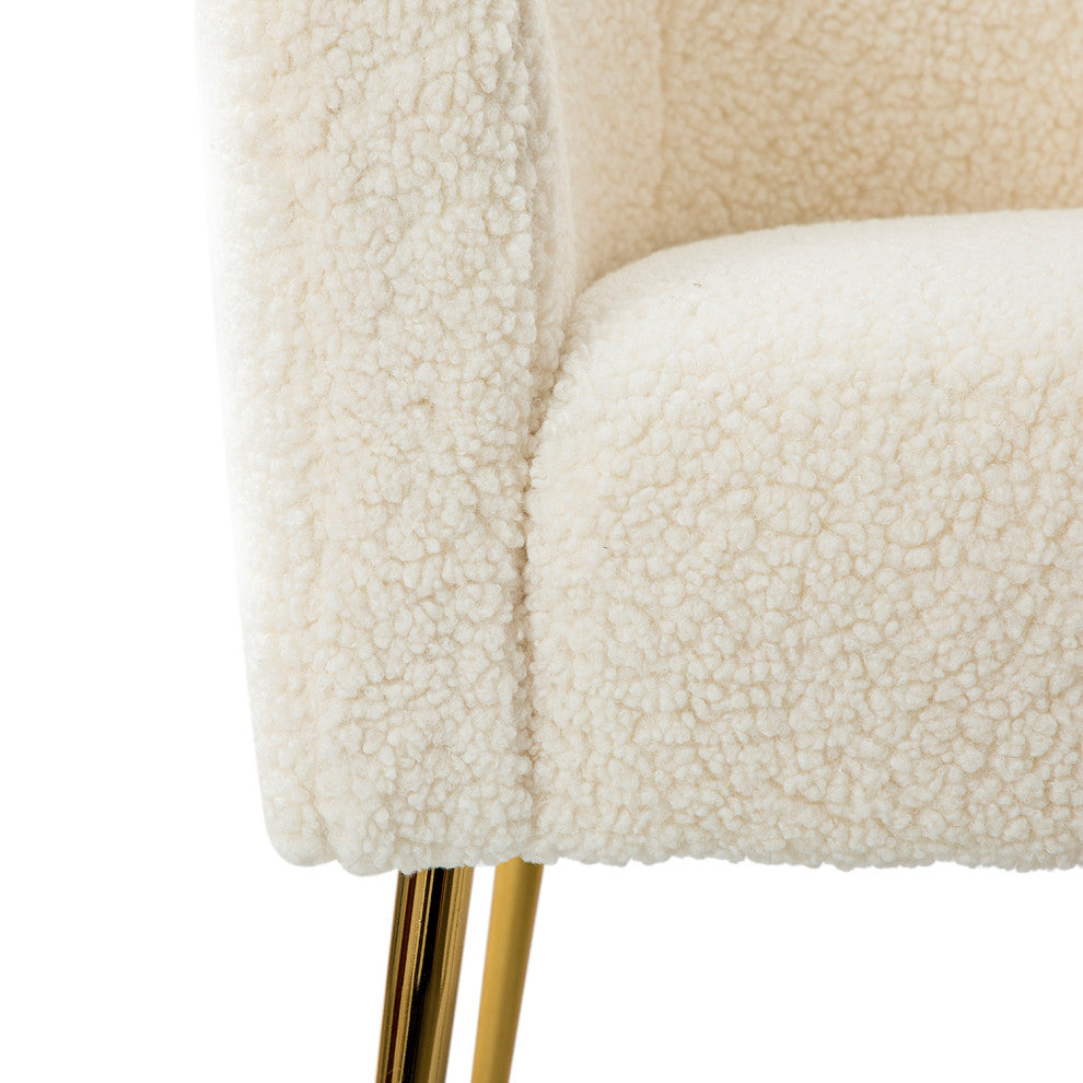 30" Polyester Barrel Chair With Metal Legs, Ivory