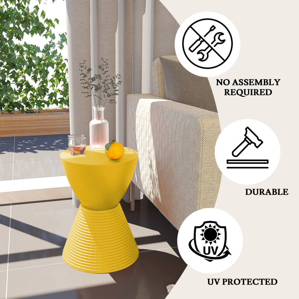 Round Side Table in ABS Plastic Ribbed Design End Table with Removable Lid, Yellow