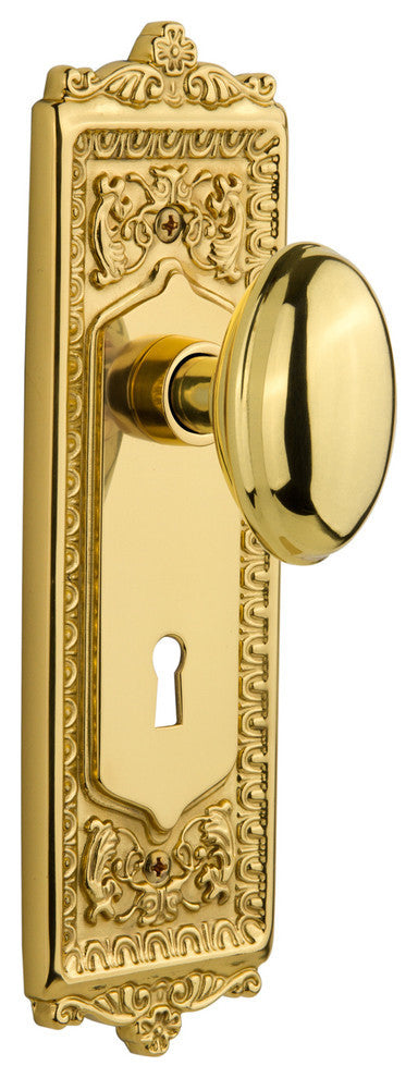Egg & Dart Plate Privacy Homestead Knob, Unlacquered Brass