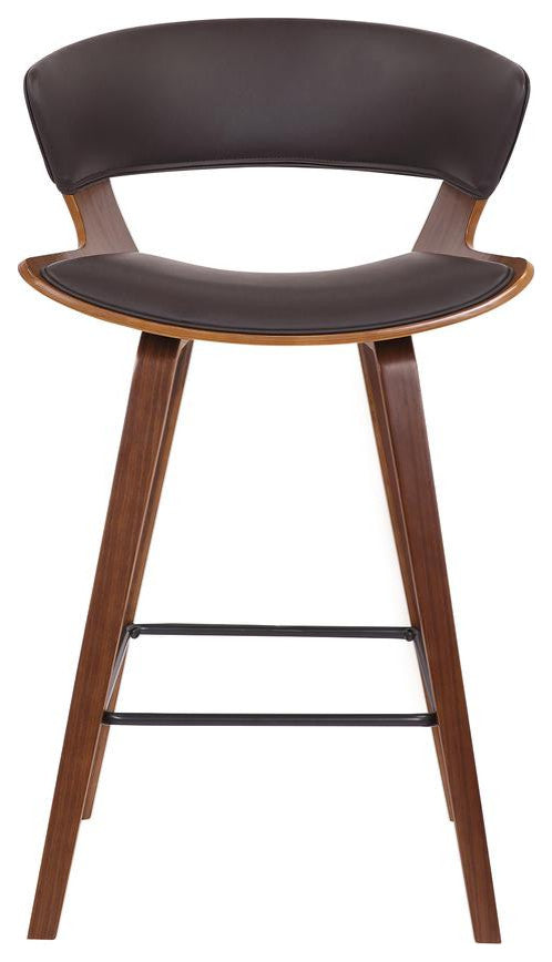 Jagger Modern 26 Wood and Faux Leather Counter Height Bar Stool in WALNUT