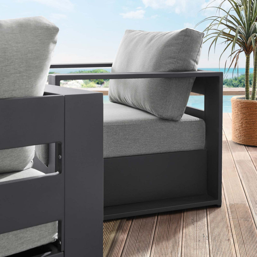 Lounge Chair Armchair, Gray, Aluminum, Modern, Outdoor Patio Hospitality
